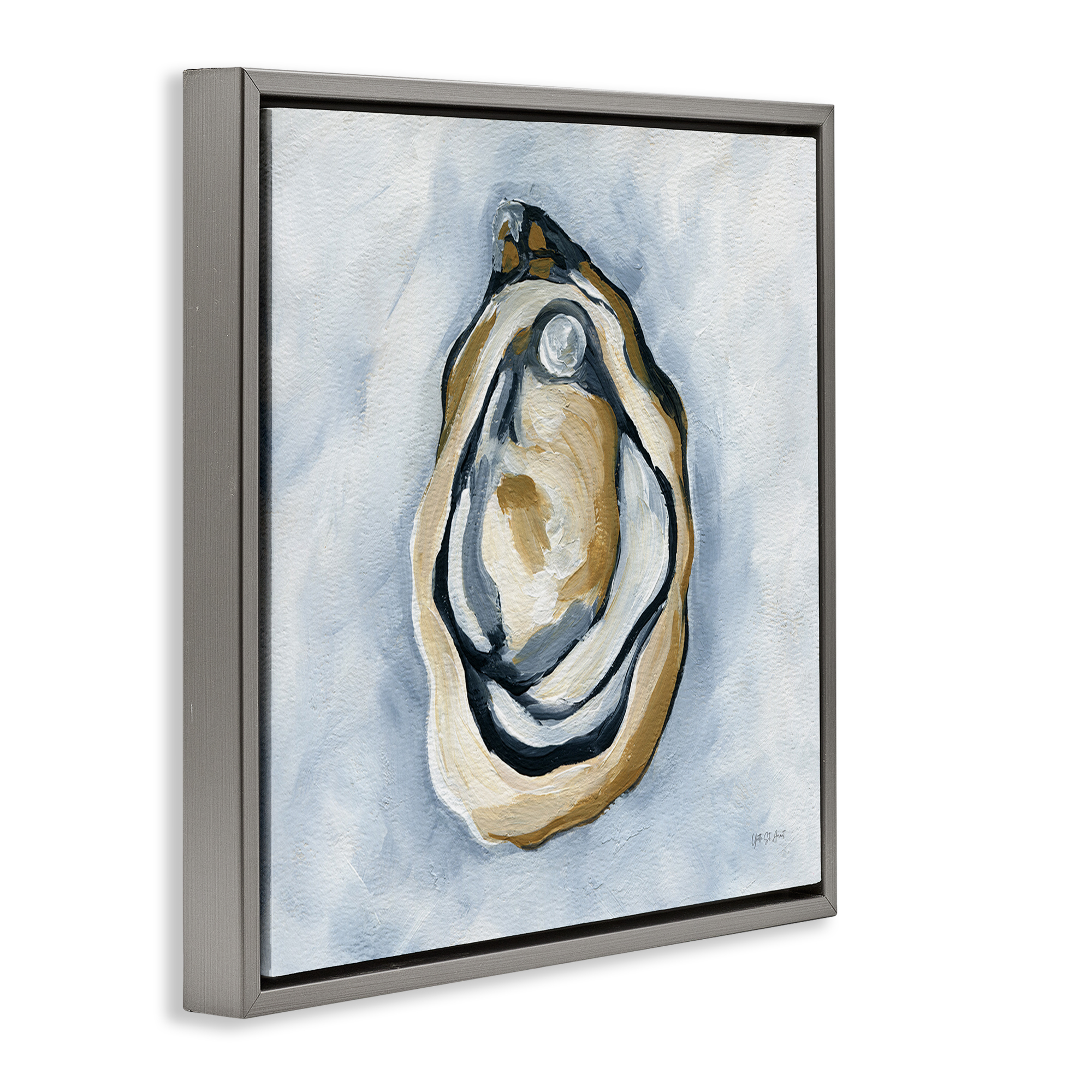 Stupell Industries Oyster with Pearl Coastal Painting Gray Floater Framed Canvas Art Print Wall Art, 18 x 18