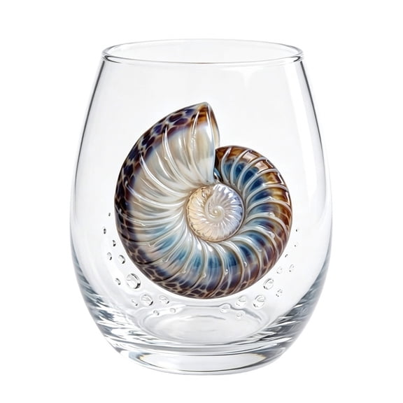 Beach Ocean Pattern Stemless Lead-Free Wine Tumbler Sea Creature Embossed Drinking Glass For Beverage Bar Tabletop Daily Drinkware Decoration