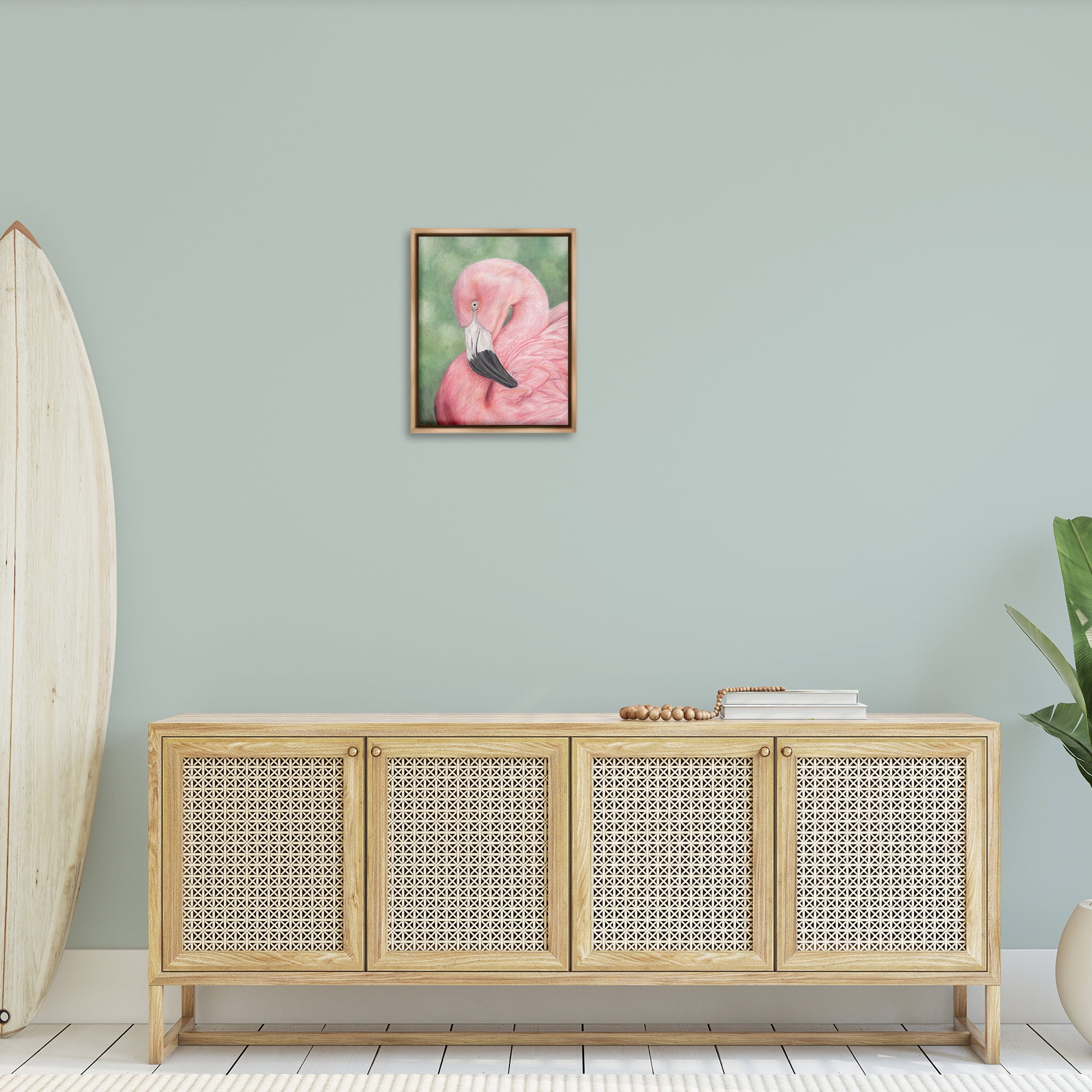 Stupell Industries Blushing Flamingo Visage Animals & Insects Painting Brown Floater Framed Canvas Art Print Wall Art, 17 x 21