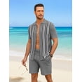 thumbnail image 4 of COOFANDY Men's 2 Piece Short Sets Casual Button Down Shirt and Shorts Set Knit Polo Set Vintage Summer Beach Outfits, 4 of 6