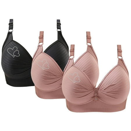 Aobny Bralette Comfort Women s Plus Bras 3 Pack Black Underwear Nylon Lift Rhinestone Underwears for Lady Pretty XXXXL