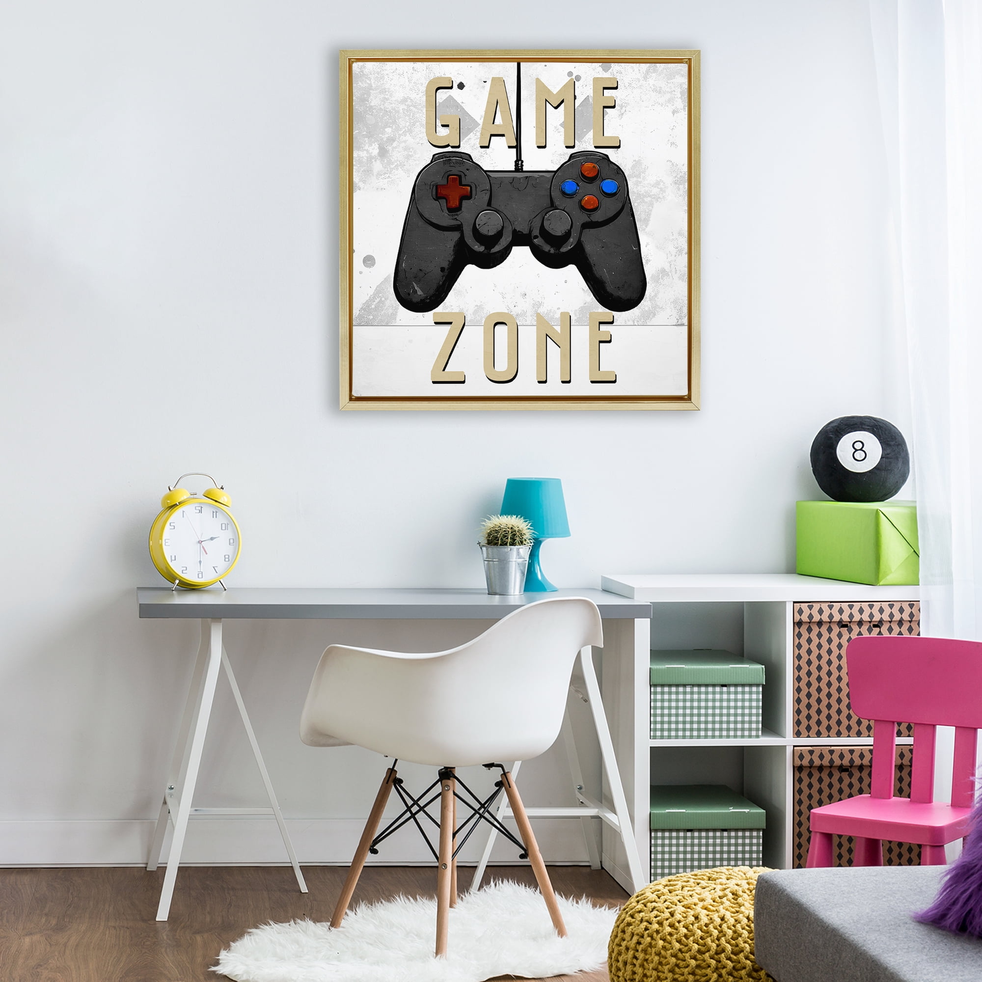 Stupell Industries Game Zone Control Gold Framed Floater Canvas Wall Art, design by Kim Allen