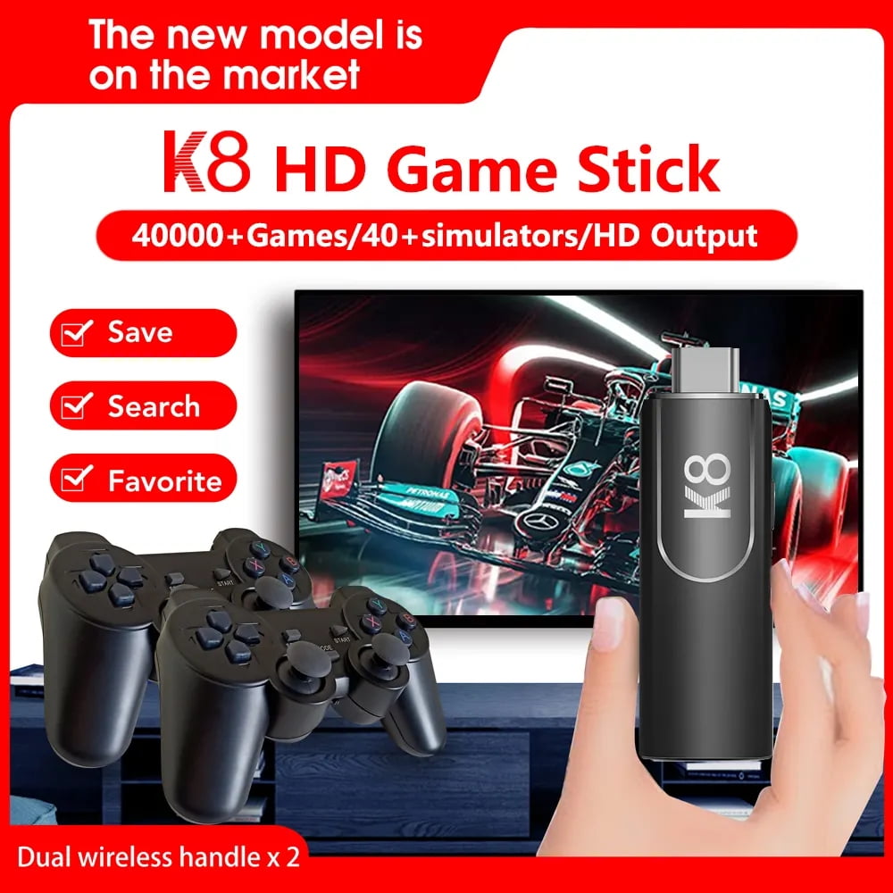 ZYTKWT K8 Video Game Console - 4K HDMI, 2.4G Wireless Controllers, 64GB, 40,000+ Games, 40+ Emulators, Portable Game Stick