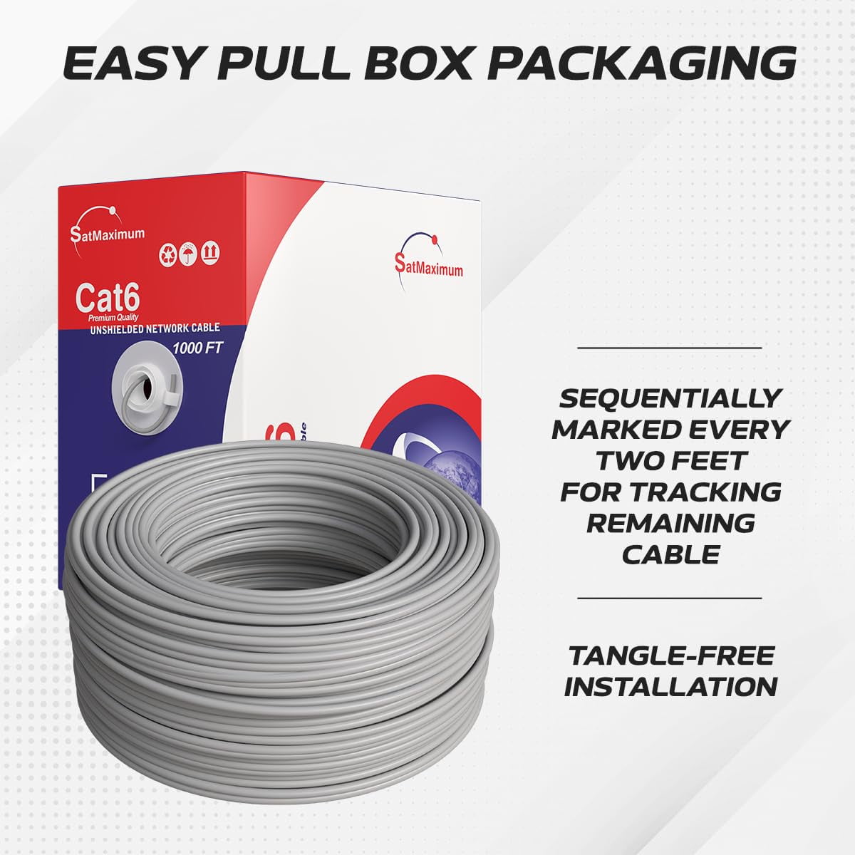 Cables Direct Online 1000ft Cat6 Ethernet Cable Bulk – 23AWG Solid CCA UTP, Unshielded, 550MHz, Pull Box, LAN Network Wire, RJ45 Compatible, Indoor Use, High-Speed Internet, Grey