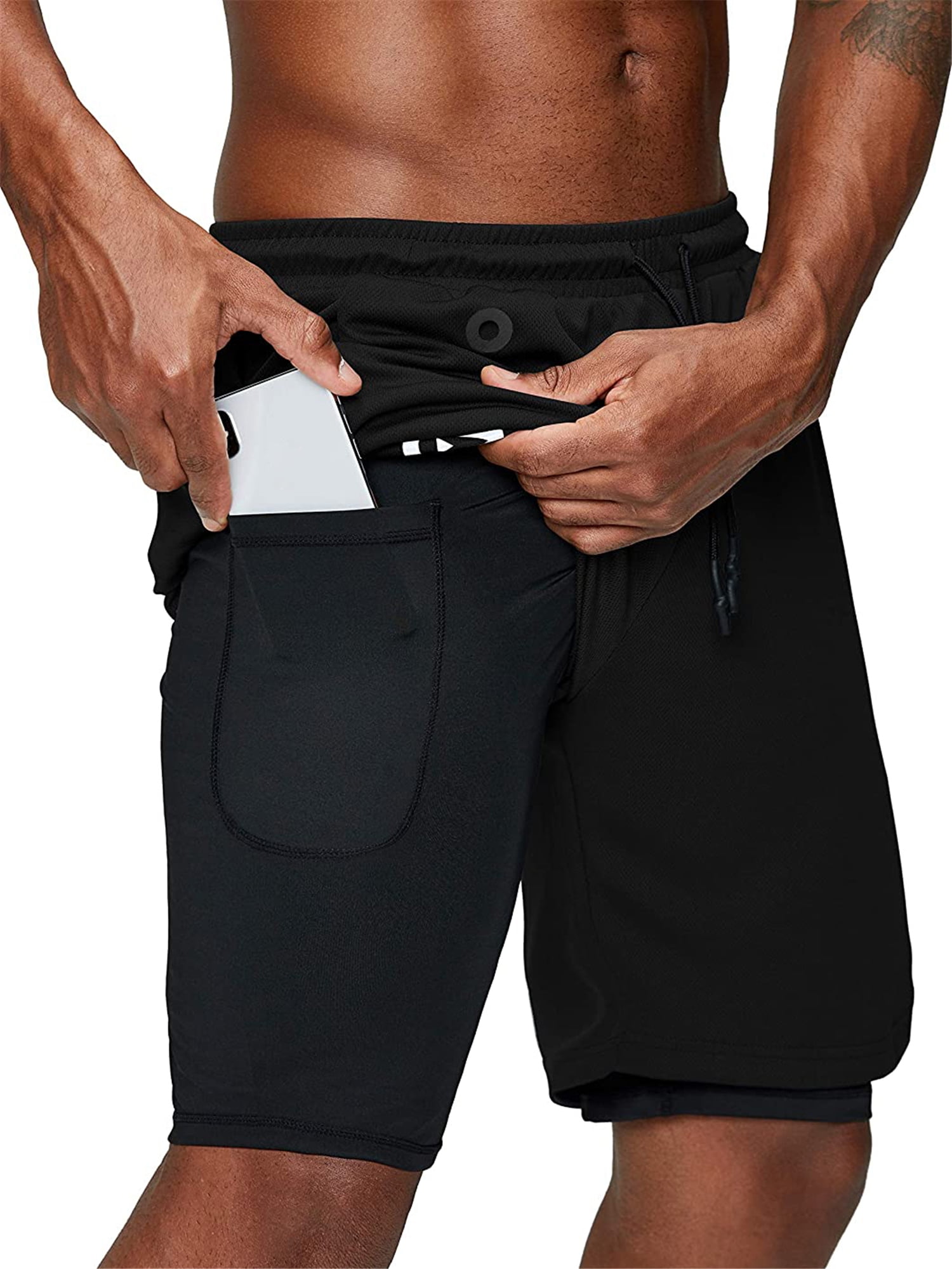 men's 2 in 1 shorts with phone pocket
