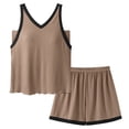 thumbnail image 5 of Women's 2 Piece Pajamas Comfy Sleeveless Cool Lightweight Pj Set Pajama Set Summer V Neck Cami Shorts Set Soft Spring Loose Brown Medium, 5 of 5