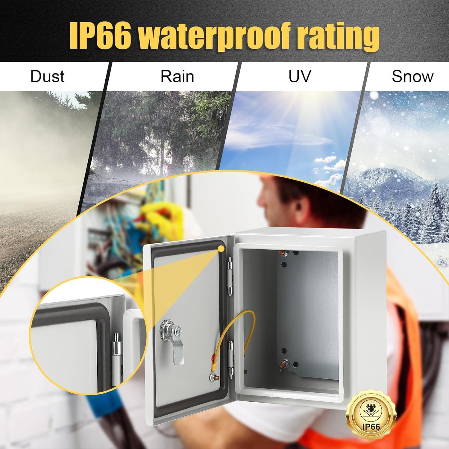 YUSAZENS 4X IP66 Waterproof Steel Junction Box 16x12x8 Inch Heavy Duty Lockable Electrical Enclosure with 1.5mm Wall Thickness Removable Mounting Plate for Outdoor Indoor Industrial Use