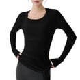 thumbnail image 3 of Camiseta Deportiva de Larga para Mujer, Cuello Redondo, Corte Ajustado, Ideal para Yoga y Otras Actividades Al Aire Libre Negro XL, 3 of 7