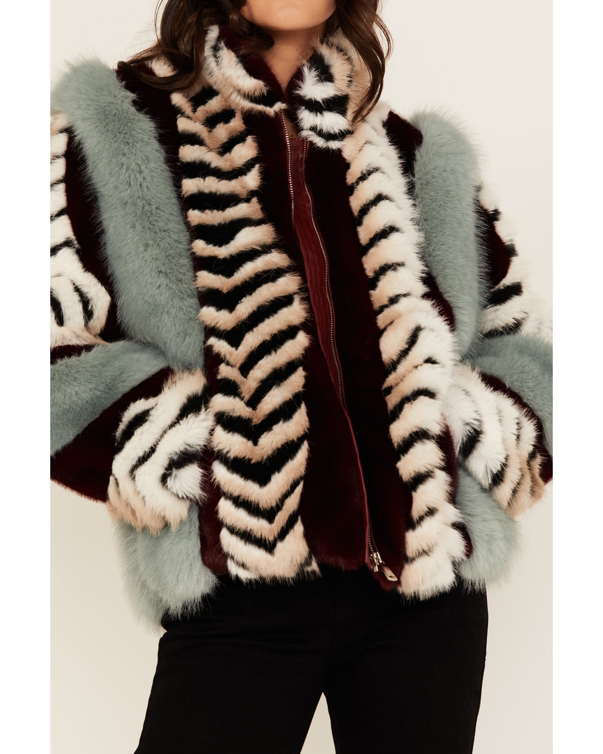 Azalea Wang Women's Inez Striped Faux Fur Jacket Multi X- US