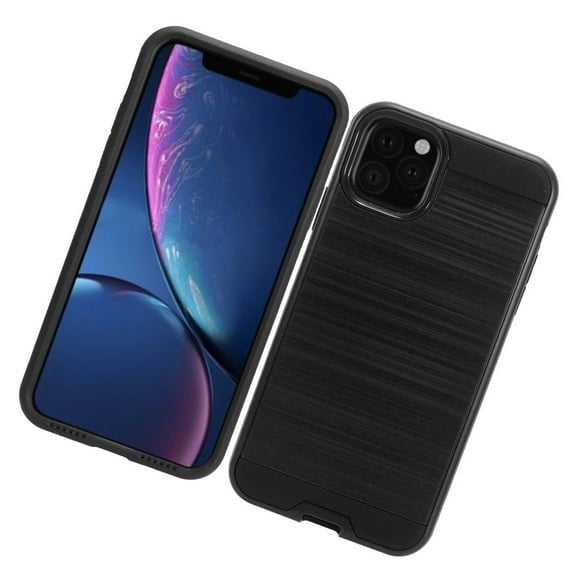 Apple iPhone 11 PRO MAX Phone Case Heavy Duty Brushed Texture Slim Hybrid Shock Proof Dual Layer Hard PC & Soft TPU Armor Defender Protective Rubber Rugged BLACK Thin Cover for Apple iPhone 11 Pro Max