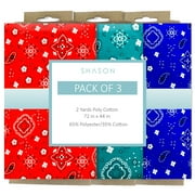 Shason Textile (2 Yards) Pack of 3 Poly Cotton Theme Bundle for Crafts and Projects, Bandana Prints
