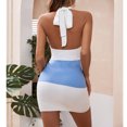 thumbnail image 3 of Birdeem Robe d'Été Serrée Aguichant pour Femmes Dos Ouvert Col Suspendu Couleur Contrastée Tricotée, 3 of 10