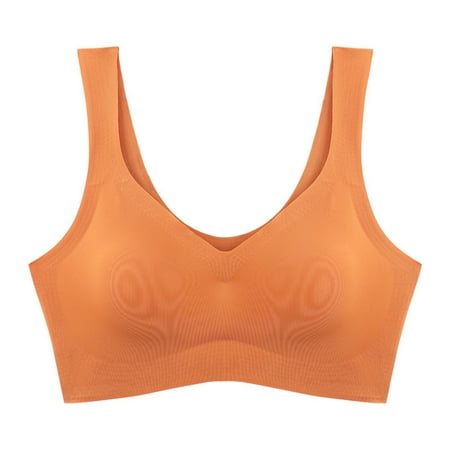 Bigersell Support Wireless Bra V-Neck Wire-Free Bra Support Womens Bras No Underwire Full Support Balconette Bra Style R-110 Basic Bra Strap Nylon Lightly Lined Everyday Bras Underwear Orange XXL
