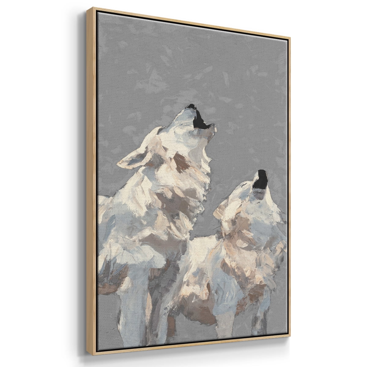Midnight Wolves Framed Premium Gallery Wrapped Canvas - Ready to Hang - 27 x 41 - Natural Wood Floating Frame