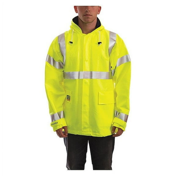 Tingley Arc Flash Flame Resistant Rain Jacket, PVC, Class 3 Lime, XL J44122