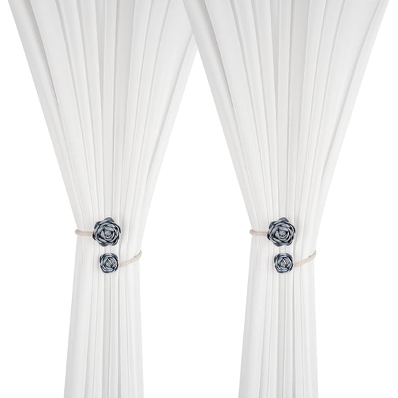SUQ I OME 2 Pieces of Handmade Artificial Flower Curtain Holdbacks Clips Window Drape Twist Tie Backs for Women, Girls Bedroom Decorative Draperies Holdbacks (Blue)