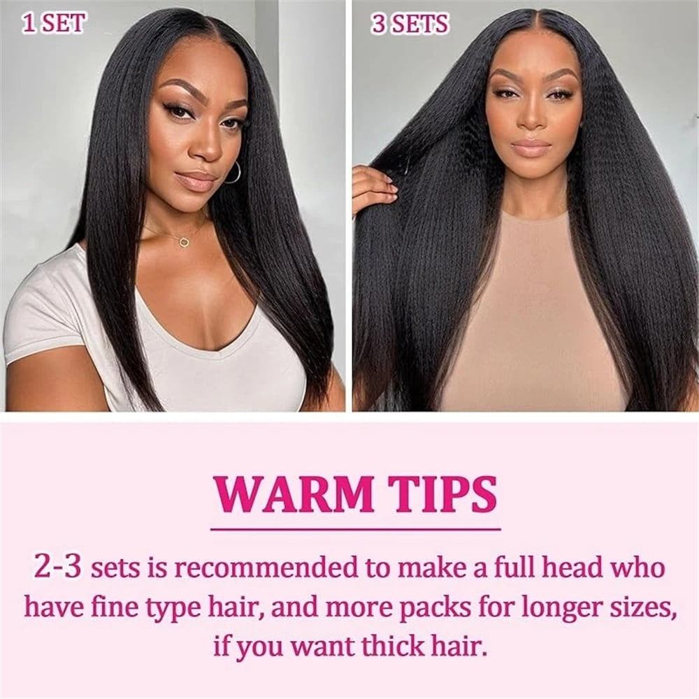 Kinky Straight Clip in Hair Extensions Real Human Hair for Women Double Weft Full Head Brazilian Remy Hair Yaki Straight Clip ins Natural Black Color