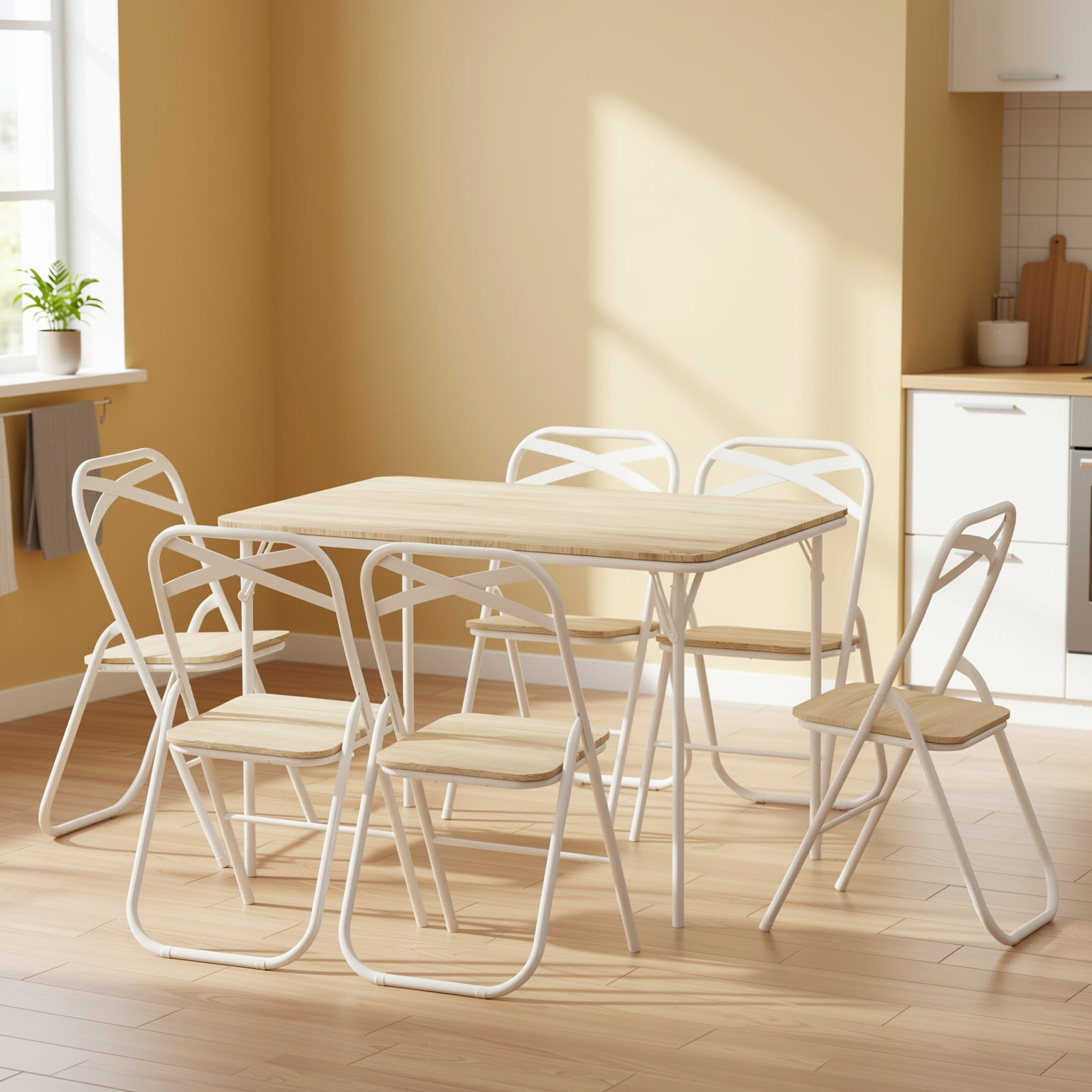 Homy Casa Folding Chairs 6 Pack with Wood Seat, Space Saving Extra Seating for Dining Party Guests