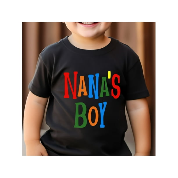 Nana's Boy" Colorful Letter Print Cotton T-Shirt for Boys - Soft, Comfortable Crew Neck Short Sleeve Tee, Casual Summer Top, Everyday Youngsters's Tee | Asymmetrical Hemline | Stretchable Cotton