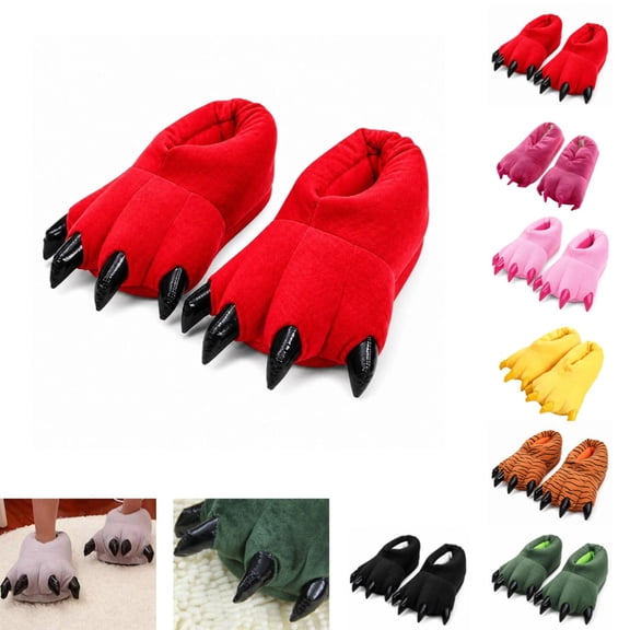 Kids Halloween Party Accessory Monster Paw Slippers Fluffy Plush Warm Indoor Home Shoes Anti Slip Rubber Sole Daily Wear Casual Footwear