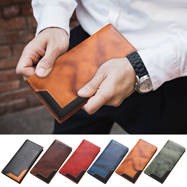 Billetera con bloqueo RFID para hombre | Díptico de cuero de plena flor para hombre | Bolso vintage de gran capacidad | Organizador de viajes y negocios | Ranuras para tarjetas, ventana de