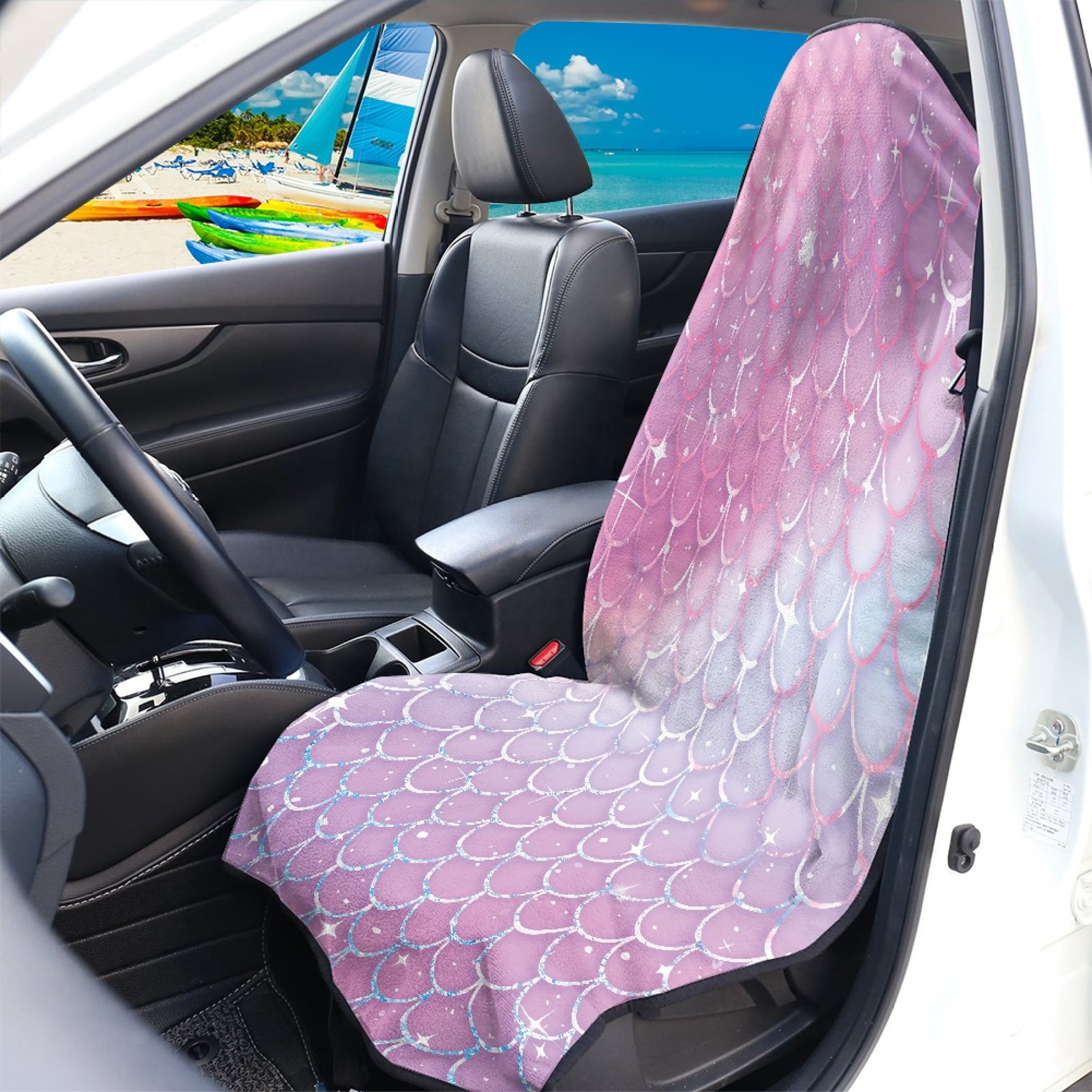 XYZCANDO Pastel Gradient Mermaid Scale Car Seat Cover - Sweatproof & Waterproof Protector | Soft Microfiber, Universal Fit for Cars, SUVs & Trucks