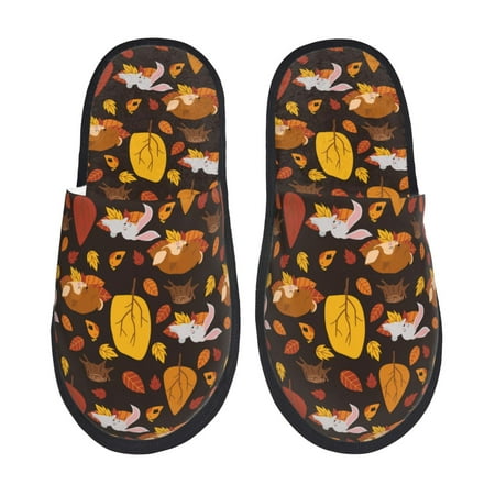 Balery Autumn Forest Small Animals Lazy Slient Indoor Furry Fleece Comfort House Shoes Soft Non-Slip Home Shoes Cotton slippers House Slippers-- Large