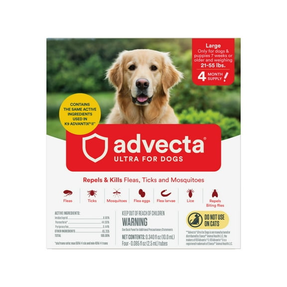 Advecta 3 Tick, Flea, and Mosquito Repellent and Treatment for Large Dogs, 4 Monthly Doses