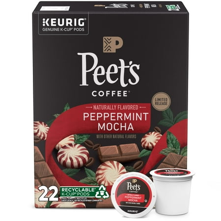 Indulge in the Rich and Flavorful Peppermint Mocha Experience with Peet's Coffee Flavored K-Cup Pods - 22 Count Box.