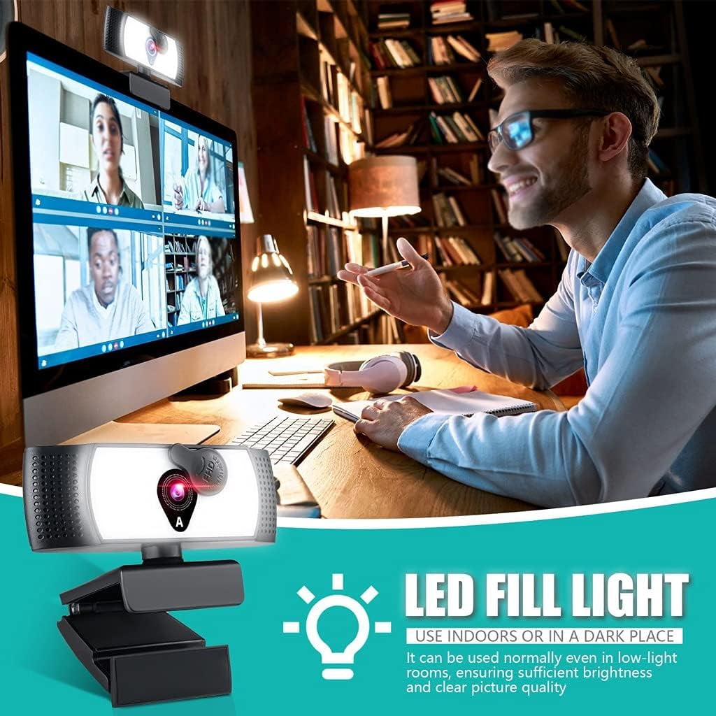 2K/1080P Webcam with Light Microphone, Webcam for PC Laptop Desktop, Webcam for Meetings and Streaming, Computer Camera with Privacy Cover Noise-Canceling Microphones, Web Camera Advanced Auto-Focus