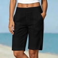 thumbnail image 2 of Ihhxva Cotton Beach Shorts for Women Elastic Waist Solid Color Adjustable with Pockets Stretchable Summer Exterior Pocket High Bermuda Style Casual Workout Lounge S-2XL, 2 of 9
