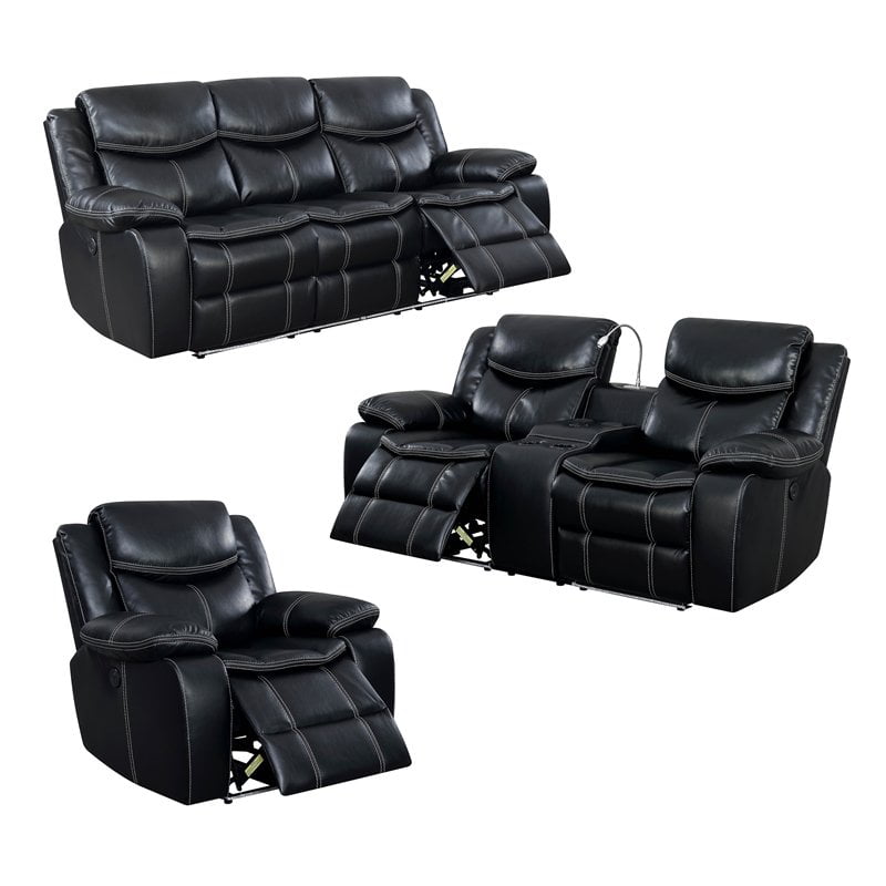 Faux Leather 3 Piece Reclining Sofa Set, Stanton Reclining Sofa Reviews