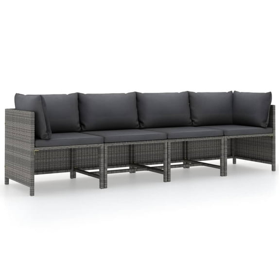 vidaXL 4-Seater Patio Sofa with Cushions Gray Poly Rattan