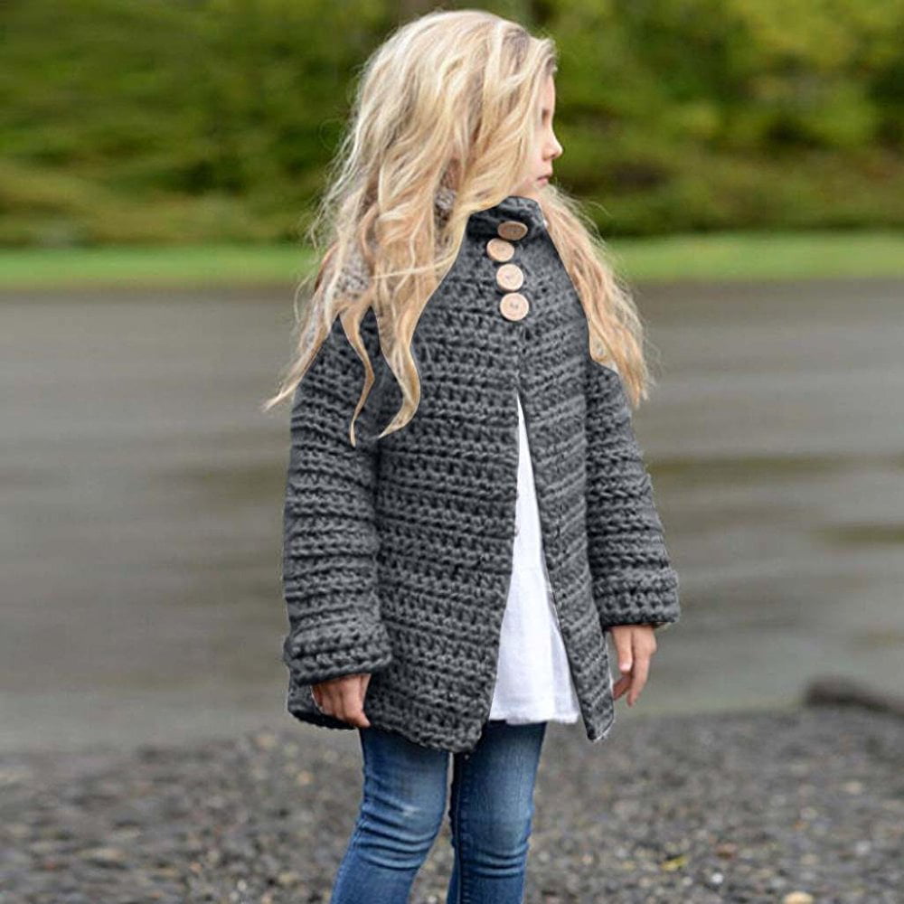 Toddler Baby Girls Jacket Coat Button Knitted Sweater Cardigan Kid Baby Girl Outwear Fall Winter Clothes 