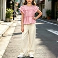 thumbnail image 5 of Mifsaly Girls 2 Piece Outfits Set Ruffle Sleeve Peplum Tops and Wide Leg Pants with Pockets Kids Summer Casual Vacation Clothes Cute Boutique Apparel Holiday Daily Clothes, 5 of 5