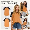 thumbnail image 5 of TEMOFON Summer Short Sleeve Tops for Women Color Block Casual Tunic Crew Neck Cute Striped T Shirts Orange, 5 of 7