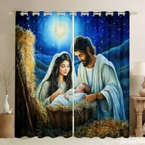 jejeloiu Religious Theme Merry Christmas Galaxy Starry Night Blackout Curtains, Pack of 2 (42x84 Each), Luxury Unisex Bedroom Decor