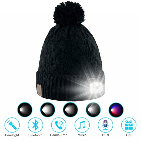 Bluetooth Beanie Hat with Light, Beanie Bluetooth Hat with Stereo Speakers Wireless Hands Free Cap for Running Skiing Camping Cycling