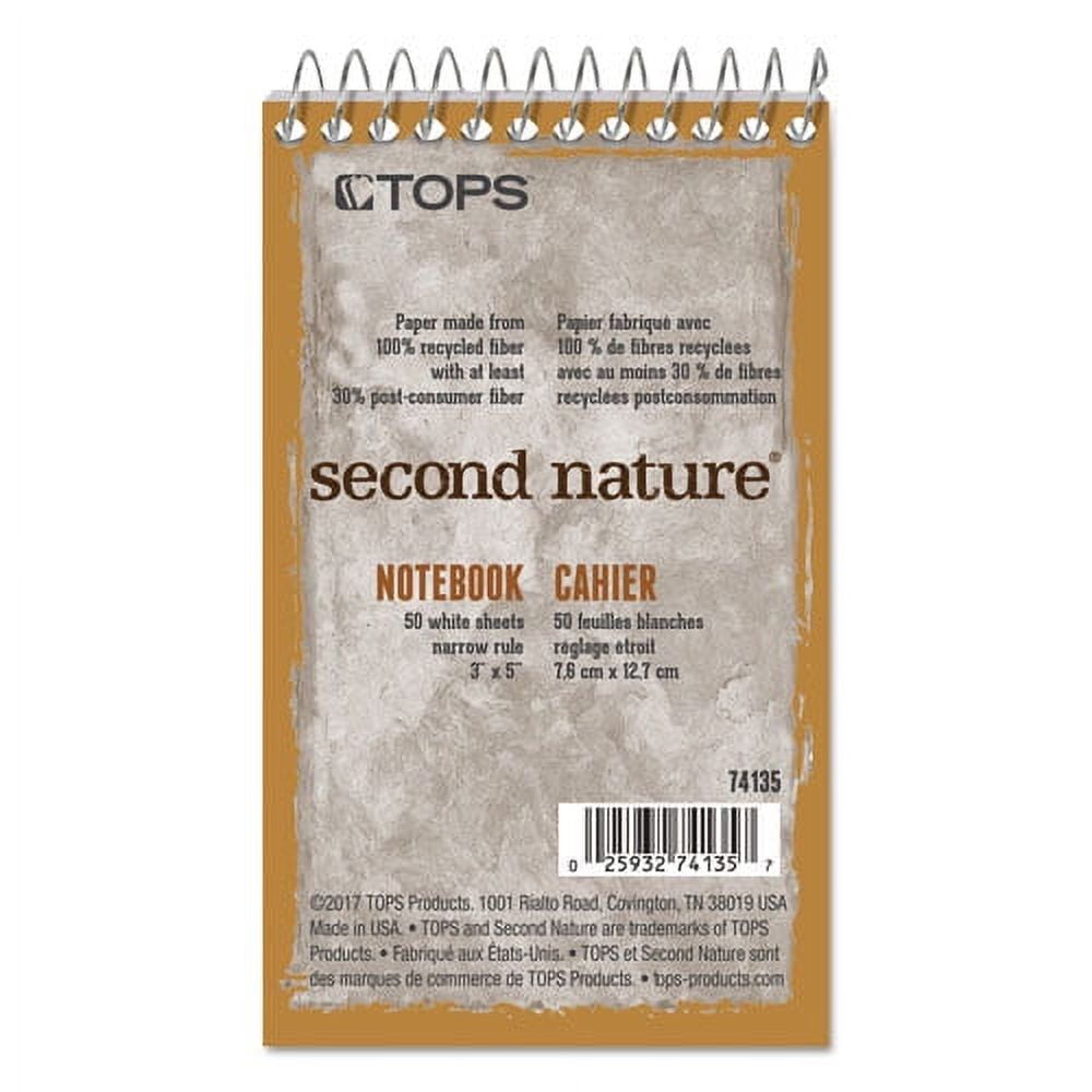 "Second Nature Wirebound Notepads, Narrow Rule, Randomly Assorted Cover Colors, 50 White 3 X 5 Sheets | Bundle of 5 Each"
