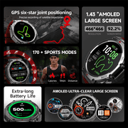 SKMEI Military Watches for Men (Answer/Make Calls), 1.43 HD Display Fitness Watches, 170+ Sports Modes GPS Men Smart Watch , IP68 Waterproof, for Android/iPhone, Red