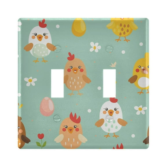 2 Gang Light Switch Cover Plate Cute Chick with Egg Wall Plate Decorate Electrical Outlet Cover Plates 4.56”x4.48”