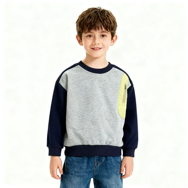 Sudadera sin capucha para niños, sudadera de polar de manga larga, informal, gruesa, cálida, con cuello redondo, ropa deportiva para niños, parte superior de poliéster para niños