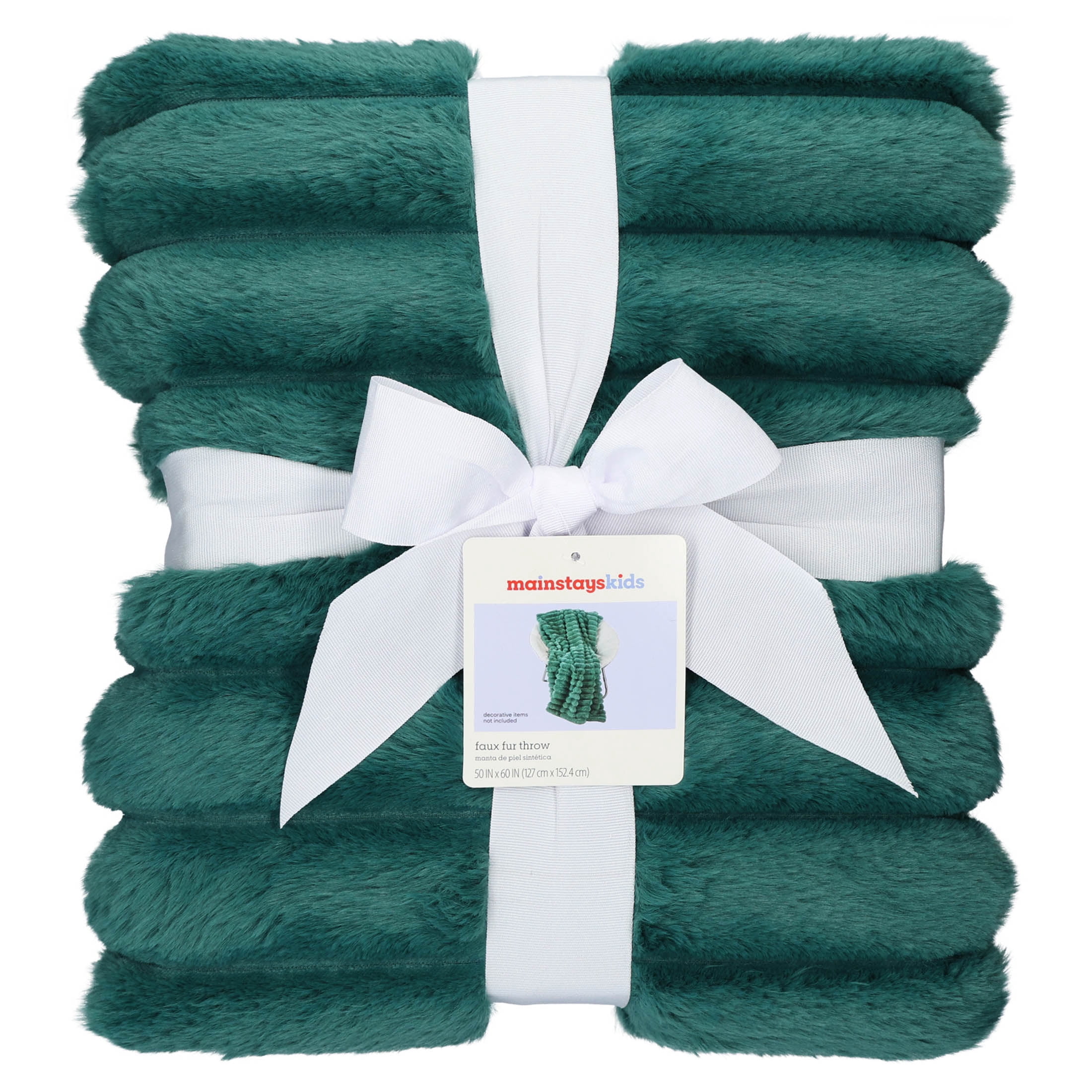 Mainstays Kids Soft Channel Green Faux Fur Throw, 50" x 60"