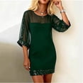 thumbnail image 2 of Delconic Women’s Sheer Mesh Panel Mini Dress with Sequin Embellished Hem and Sleeves Crew Neck Shift Style Dark Green 3XL, 2 of 4
