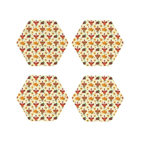 

Yiaed Thanksgiving Turkeys Print Leather Coasters for Drinks - Cup Coasters Coffee Table Kitchen Table Bar Home & Office Gifts Handmade Drink Coasters-Hexagon