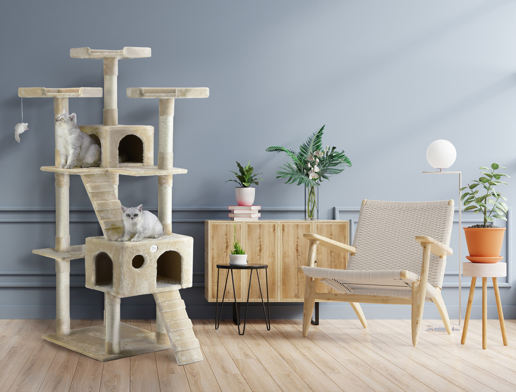 本店は WoodbellmuGoペットクラブ62 CatツリーCondo家具ベージュ色 GoペットクラブSmall Catツリー家具ベージュ