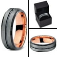 thumbnail image 4 of P. Manoukian Tungsten Wedding Band Ring 6mm for Men Women Black & 18K Rose Gold Plated Beveled Edge Brushed Polished Lifetime Guarantee Size 13, 4 of 4