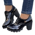 thumbnail image 3 of WEAIXIMIUNG Bottines Marron pour Femmes Talon Bas Mode Rétro Couleur Unie Cuir Brillant Lacets Talon Épais Bottines, 3 of 8