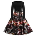 thumbnail image 2 of CEHVOM Robe Vintage Rockabilly Patchwork pour Femmes Robe de Fête de Noël avec Nœud, 2 of 8