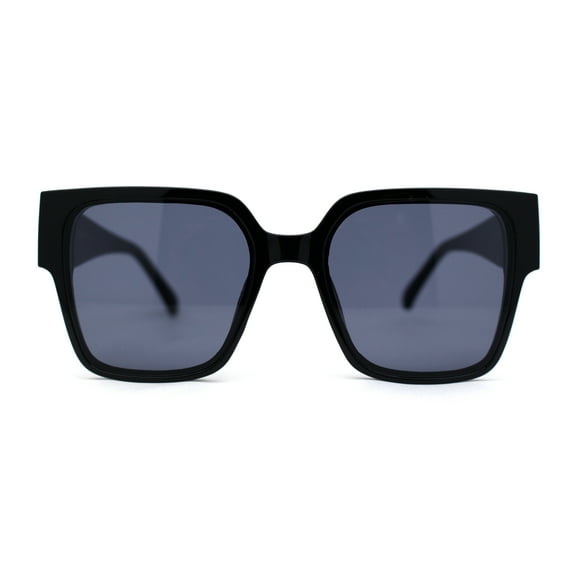 Womens 90s Designer Thick Temple Horn Rim Chic Sunglasses All Black